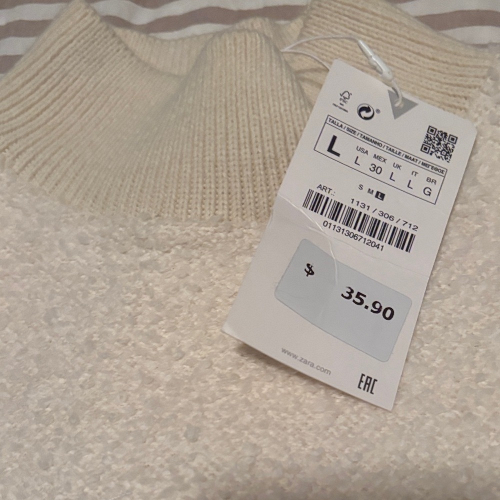 NWT Zara Women's White Cowl Neck Sweater